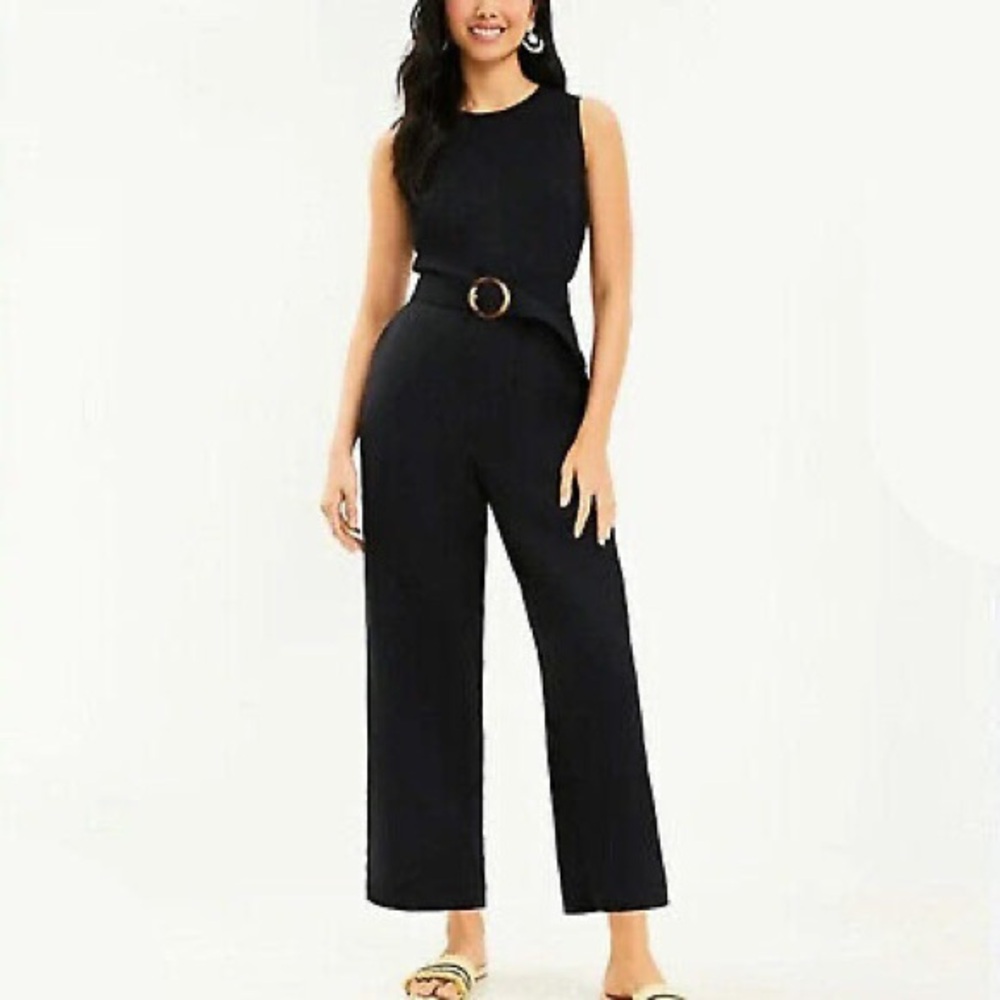 LOFT Linen Blend Belted Sleeveless Jumpsuit NWOT